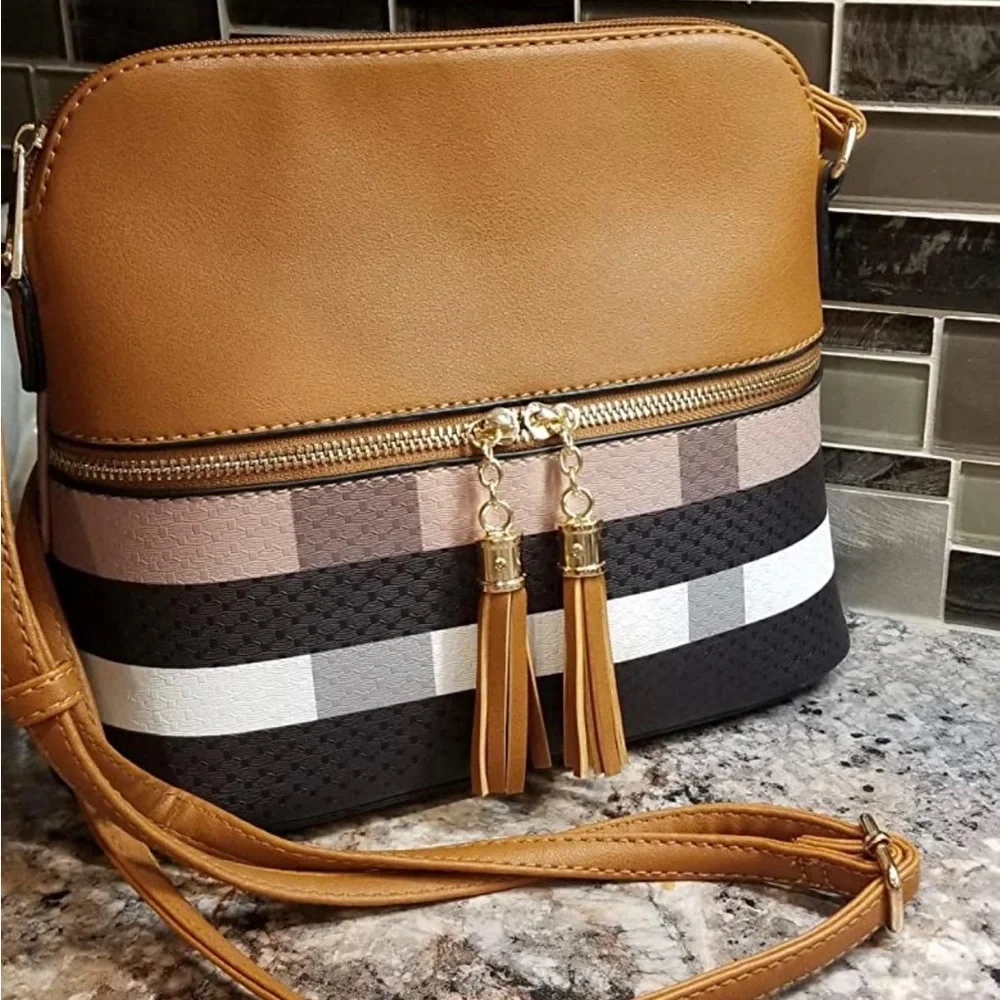 COPY - NWT Lightweight Medium Dome Crossbody Shoulder Bag with Tassel | Plaid P… - Picture 1 of 11